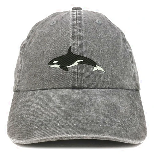 Trendy Apparel Shop Orca Killer Whale Embroidered Pigment Dyed 100% Cotton Cap