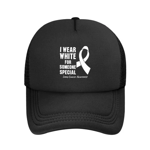 Silston I Wear White for Someone Special Lung Cancer Awareness Adult Mesh Baseball Cap Adjustable Sunshade Trucker Hat Classic Mesh Hats