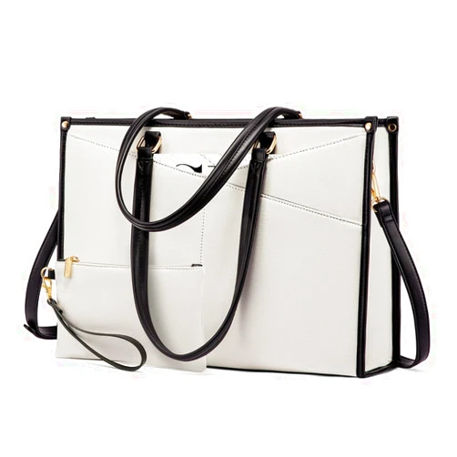 LOVEVOOK Laptop Bag for Women, 15.6 inch Laptop Tote Work Bag Cancas Casual Handbag for Travel Lightweight Shoulder Bag,Black White