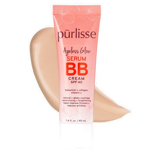 Pūrlisse purlisse Ageless Glow Serum BB Cream SPF 40 : Clean & Cruelty-Free, Full & Flawless Coverage, Hydrates with Collagen | Light 1.4oz