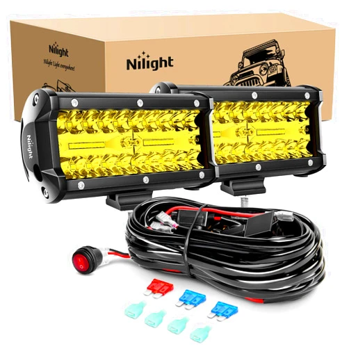 Nilight Led Light Bar 2PCS 6.5 Inch Amber 120W Spot Flood Combo 12000LM Waterproof Triple Rows Off Road Fog Lights with 16AWG Wiring Harness Kit-2 Lead, 2 Year Warranty
