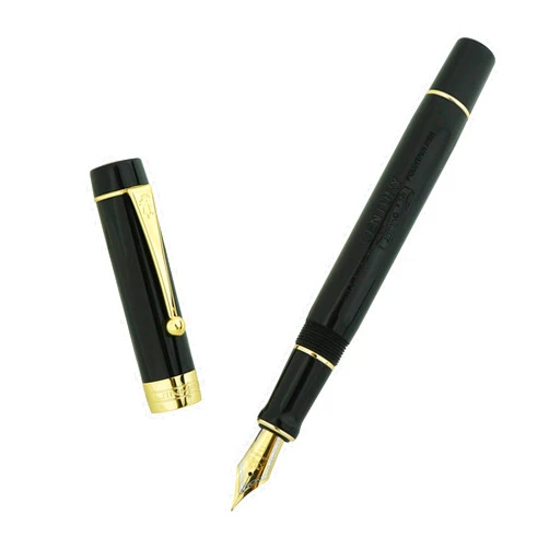 Lanxivi Classic Fountain Pen Vivid Black Celluloid with Jinhao Stamp, Extra Fine Nib with Conveter and Pen Case Set
