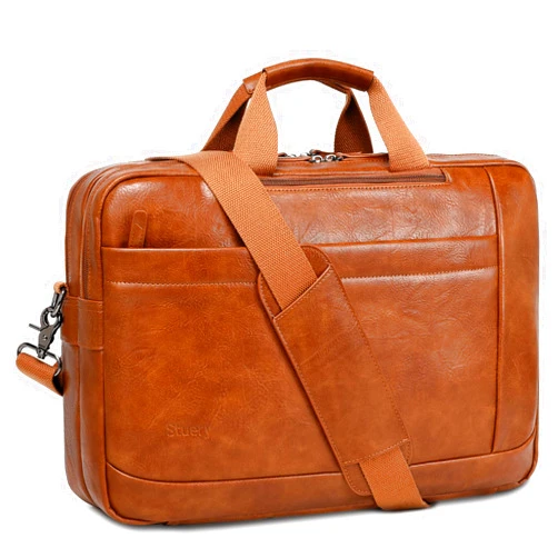 Stuery Leather Messenger Bag for Men | 17-17.3 Inch Leather Mens Laptop Bag Leather Briefcasen Convertible Backpack 3 in 1 Computer Handbags Work Bag Shoulder Crossbody Bag Office | Vintage Brown