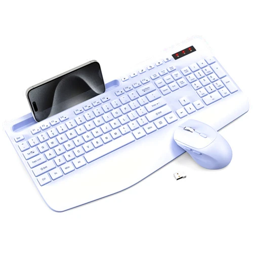 Trueque Wireless Keyboard and Mouse Combo - Full-Sized Ergonomic Keyboard with Wrist Rest, Phone Holder, Sleep Mode, Silent 2.4GHz Cordless Keyboard Mouse Combo for Laptop, Computer, PC, Mac, Windows -Trueque