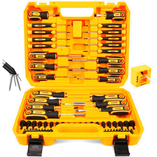 ELEAD Magnetic Screwdriver Set with Case: 86-Piece Slotted Phillips, Hex, Torx, Precision, Nut Drivers, Driver Bits and Magnetizer, Ergonomic Handle, Ideal for Mechanics and Professionals