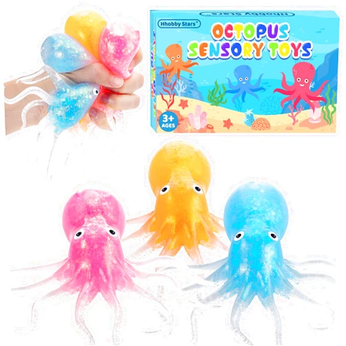 Hhobby Stars Octopus Stress Balls for Kids Adults, Squeeze Balls for Autism, ADD, ADHD, Octopus Sensory Fidget Toys, Squishy Toys for 3 4 5 6 7 8 9 10 Boys Girls Gifts, Classroom Prizes Party Favors for Toddlers