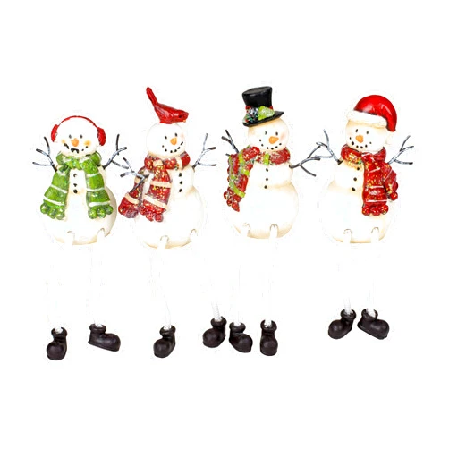 Transpac Imports, Inc. Glitter Striped Snowman 4 x 3 Resin Stone Christmas Shelf Sitter Figurines Set of 4