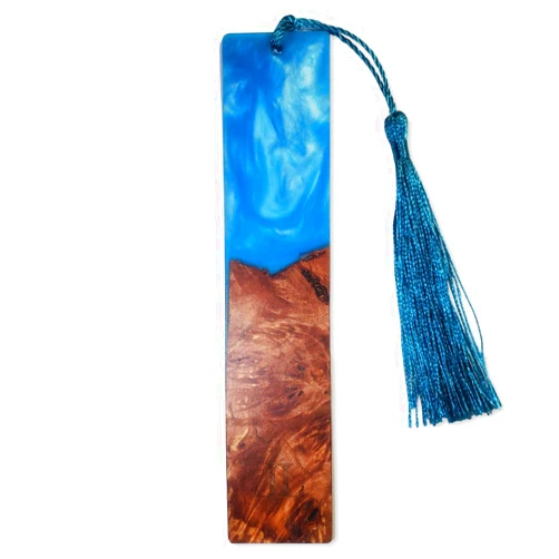 La Liburu Unique Hand Made Wooden and Blue Resin Bookmark with Tassel (1 Random Piece Style)