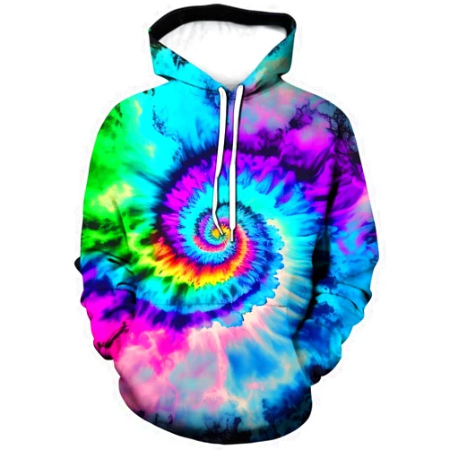 RASBCTK Psychedelic Rainbow Tie Dye Hoodie for Men Women Graphic Unisex 3D Printed Sweatshirts Pullover Pockets