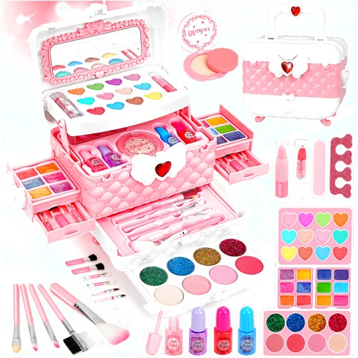 Teensymic Kids Makeup Kit Girl Toys for Gifts, Teensymic Toys for Girls Real Washable Makeup Girls Princess Birthday Gift Play Make Up Toys Makeup Vanities for Girls Toys Age 4 5 6 7 8 9