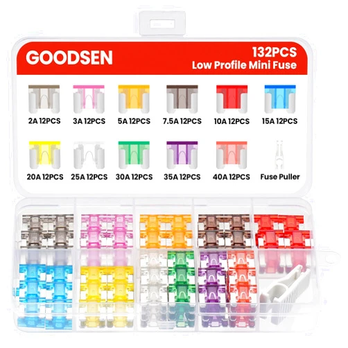 GOODSEN 132 Pcs Low Profile Mini Car Fuse Kit, Automotive Fuses Assortment Kit(2 3 5 7.5 10 15 20 25 30 35 40 Amp), Replacement Blade Fuse for Car/RV/Truck/SUV/Motorcycle/Boat