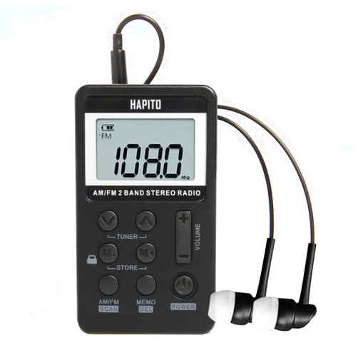 Hapito Pocket AM FM Radio Portable Digital Tuning Walkman Radio with Best Reception - Hapito Personal Small Transistor Radio with Sterio Earphone, Rechargeable Battery and Lock Screen for Walk/Gym (Black)
