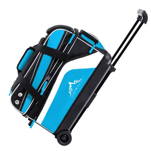 GoHimal Double Roller 2 Ball Bowling Bag with Separate Shoe Compartment for Bowling Shoes (Up To US Men Size 15) and Abundant multifunction Accessory Pocket, Upgraded fabric, Retractable Handle - Extends to 40