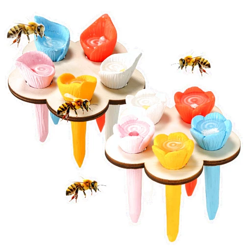 RUNANIA 2 Pack Bee Cups for Garden, Drinking Water Cup for Insect Bees, Bee Colorful Watering Cups Thirsty Pollinators