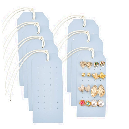 OLYCRAFT 7Pcs Portable Leather Earring Holders Light Blue Pierced Earring Display Cards Leather Stud Holder Earring Organizer Hanging Jewelry Cards for Home Travel Earrings Stud Jewelry Storage