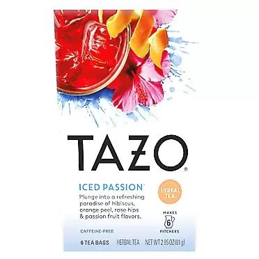 Tazo Iced Passion Tea Bag, Herbal Tea, 6 ct