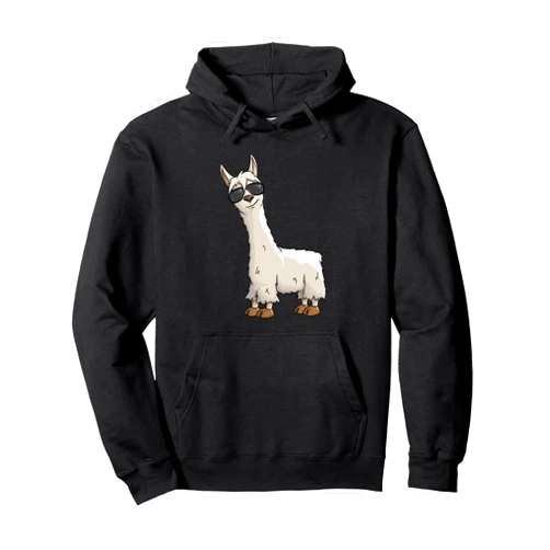 Llama Alpaca Gifts By Skizzenmonster Funky Alpaca Hipster Llama With Sunglasses Pullover Hoodie