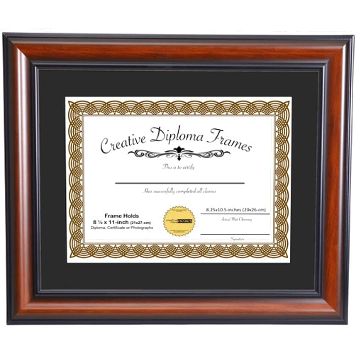 Creative Picture Frames 8.5x11 Diploma Frame This 11x14-inch Eco-Walnut includes Black Matting Holds 8.5x11-inch Media, with Installed Hangers for either Orientation