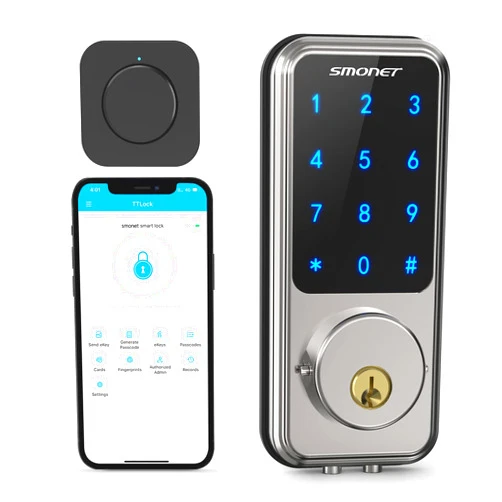 SMONET Keyless Entry Door Lock - Smart Door Lock SMONET Electronic Keypad Lock with Gateway Bluetooth WiFi Touchscreen Smart Lock Front Door House Door Smart Deadbolt Work with Alexa for Home Security