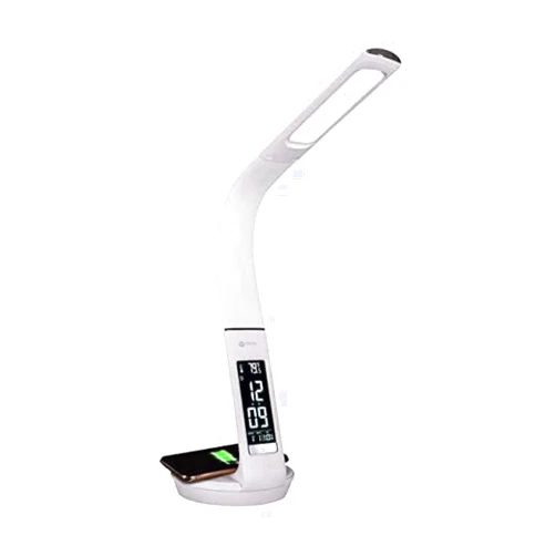OttLite Desk Lamp with Clock and Wireless Charging Station – Adjustable Neck, Touch Controls, 3 Color Temperatures, ClearSun LED, Clock Display, for Work, Study, Reading, Crafting (White)