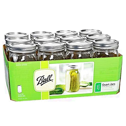 Ball Mason 32 oz Wide Mouth Jars with Lids and Bands, Set of 12 Jars.