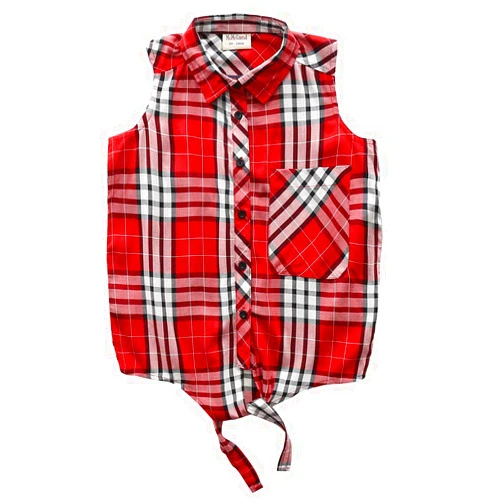 MOMOLAND Big Girls Sleeveless Woven Plaid Button Down Shirts with Collar Red Black Navy Color