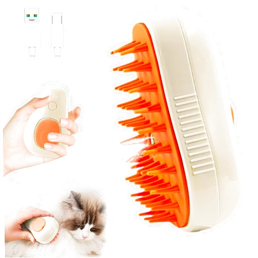 LorSou Cat Grooming Brush, 3 in 1 Cat Steamy Brush, Electric Cat Steam Brush with Self Cleaning Function, Silicone Massage, Clean and Removing Loose Hair for Cats and Other Pets