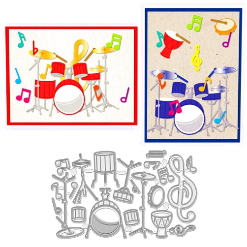 WADORN Music Drums Cutting Die Cuts, Musical Instrument Theme Metal Cutting Dies Stencils Music Notes Metal Embossing Stencil Cutting Template for DIY Scrapbooking Album Craft Paper Card Decor
