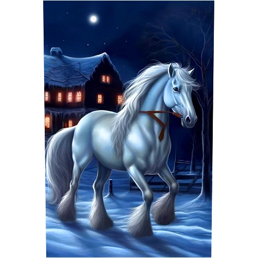 Cxyan 5D Winter Diamond Painting Kit for Adults - DIY White Horse Snow Day Diamond Painting - 5D Full Round Crystal Gems Diamond Art Kit - for Farmhouse Home Wall Decor Fine Gifts (12x14inch)