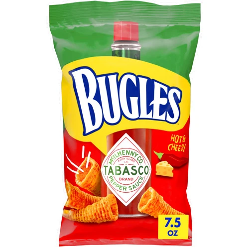 Bugles Tabasco Flavored Crispy Corn Snacks, Hot and Cheesy, 7.5 oz
