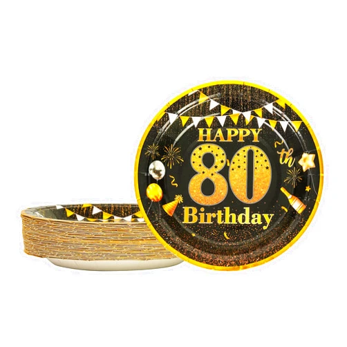 LDFDRT Party Paper Plates 80th Birthday Decorations 50 Pcs 7