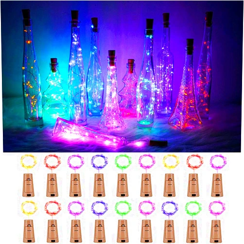 SunKite Wine Bottle String Lights with Cork,18 Pack 20 LED 2M Mini Silver Copper Wire Fairy Lights Fit DIY Party Wedding Table Centerpieces Decor (6-Color)