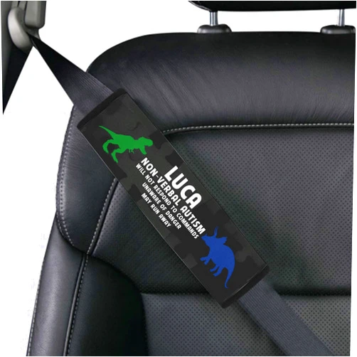 LUPPLE AprilLove Non Verbal Autism Seat Belt Cover Special Need Autistic Car Seat Belt Covers for Kid Children Autsim Awareness Medical Alert Personalized Name, 7'' x 10''