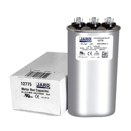 GE/Genteq Replacement by JARD 55 + 5 uF MFD x 440 VAC Replace GE Genteq Dual Capacitor Oval # C4555L / 97F9318