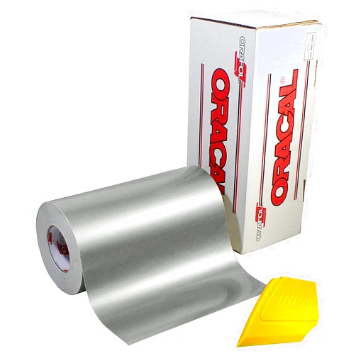 VViViD ORACAL 651 Multi-Colored Vinyl Solvent-Based Adhesive-Backed Calendared Wrap Decals w/Yellow Multi-Purpose Squeegee (12x 5ft, Silver Grey)