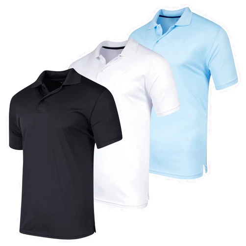 Real Essentials 3 Pack: Men's Quick-Dry Short Sleeve Athletic Performance Polo Shirt (Available in Big & Tall)