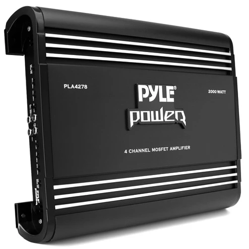 PYLE 4 Channel Car Stereo Amplifier - 2000W High Power 4-Channel Bridgeable Audio Sound Auto Small Speaker Amp Box w/ MOSFET, Crossover, Bass Boost Control, Silver Plated RCA Input Output - PLA4278