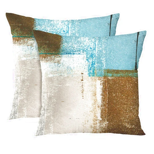 Britimes Throw Pillow Covers Modern Home Art Decor, 18 x 18 Inches Set of 2 Pillow Cases Decorative, Abstract Oil Painting Pillowcases for Bedroom, Living Room, Cushion Couch Sofa, Beige Blue