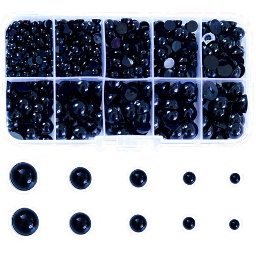Zhbrchz 850pcs Round Black Plastic Doll Eyes 4mm 5mm 6mm 8mm 10mm Flatback Cabochon Button Eyeball Beads for Stuffed Animals Amigurumis Crochet Bears Crafts Making