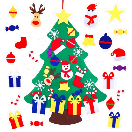 JIALWEN Felt Christmas Tree for Toddlers Kids Wall with 26pcs Detachable Ornaments DIY Set, Wall Hanging Xmas Gifts Christmas Party Decorations