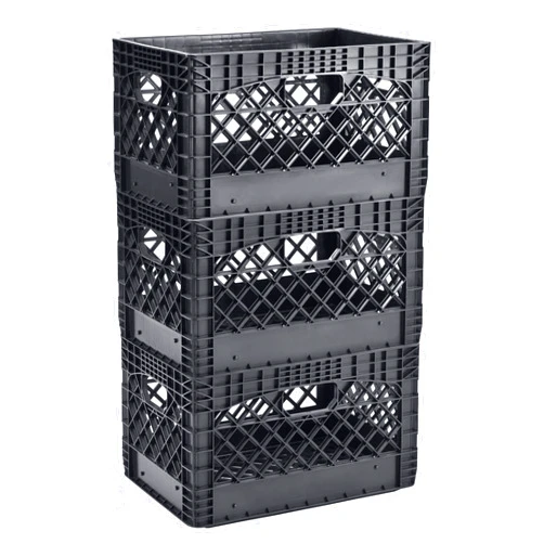 Muscle Rack PMK24QTB-3 24 Quart 3 Pack Black Heavy Duty Rectangular Stackable Dairy Milk Crates, 11