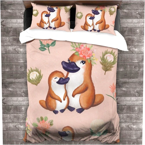 Attducza Cute Platypus Mom with Baby 3-Piece Bedding Set 86