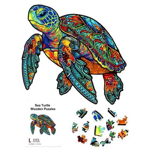 GLASSWINDS 200 Piece Puzzles for Kids, 11.8x9.8 Inches Wooden Sea Turtle Jigsaw Puzzles, Ocean Turtle Puzzle for Family Game, Sea Animal Puzzle with Drawstring Bag and Gift Box for Birthday Gift