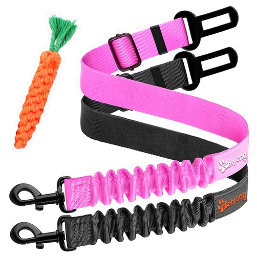 Felyong Dog Seatbelt - Pet Dog Seat Belt Car Harness Dog Vehicles Seat Belts Adjustable Safety Stretchy 2+1 Packs,Black + Pink