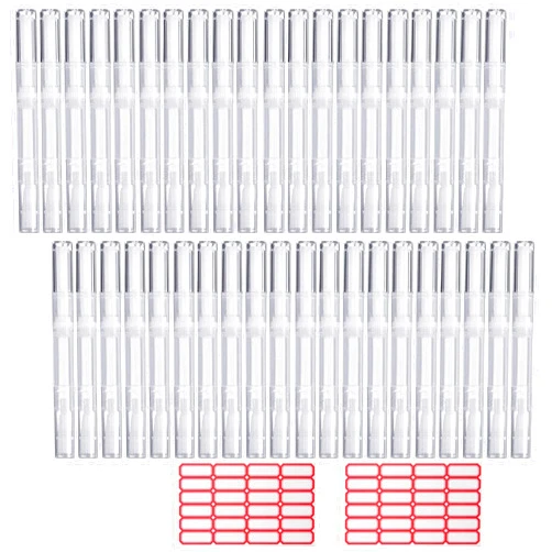Rvetol 40 Pack 3 ML Transparent Twist Pens, Empty Cuticle Nail Oil Pen with Brush Tip, Cosmetic Lip Gloss Containers Applicators Eyelash Growth Liquid Tube with 2 Stickers