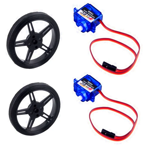 DIYmalls Feetech FS90R Micro Continuous Rotation Servo Analog Motor 360 Degree + RC Tire Wheel for Arduino Microbit Smart Car Robot (Pack of 2)