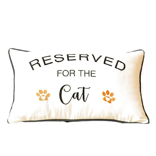 DECOPOW Embroidered Throw Pillow Cover,Lumbar Pillow Cover with Funny Reserved for The Cat 12X20 inches,Cover Only