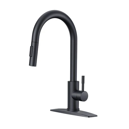 FORIOUS Black Kitchen Faucets, Kitchen Faucet with Pull Down Sprayer Matte Black, Modern Kitchen Sink Faucet Stainless Steel, High Arc Gooseneck Faucet for Kitchen Sink, Bar, Farmhouse, Laundry