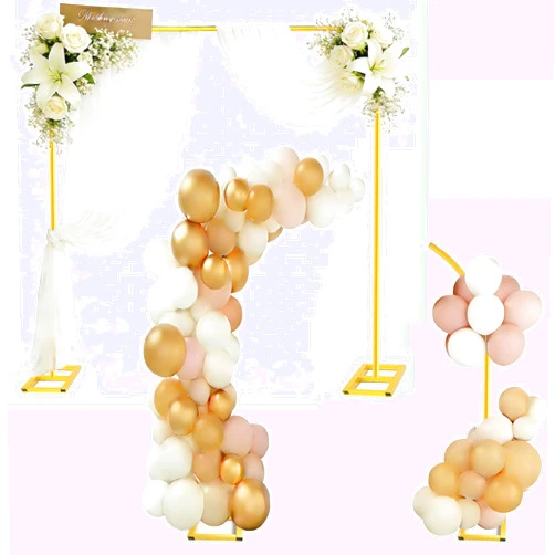 Lrrtwer 2-in-1 Dual-use Square Balloon Arch Stand Metal Wedding Backdrop Stand Party Birthday Bridal Baby Shower Flower and Floral Arch for Ceremony 6.6FT (Gold)