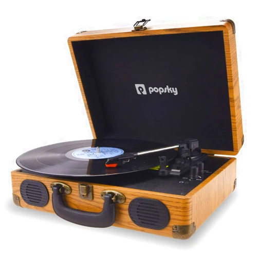 Popsky Record Player, 3-Speed Vintage Style Turntable, Bluetooth Record Player with Built-in Stereo Speakers, Portable Suitcase LP Vinyl Player, Headphone & USB & RCA Jack
